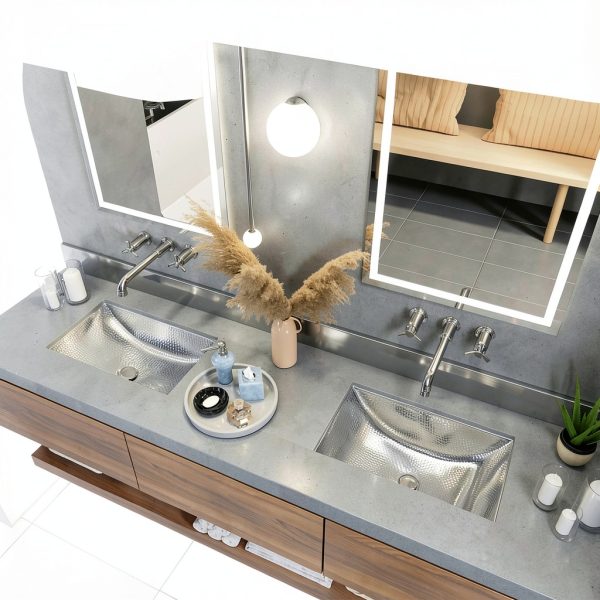 Metal Bathroom Sink 20" Hand Hammered Polished Undermount Highpoint-4