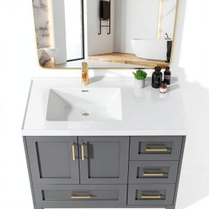 GETPRO Vanity Top White Sink Countertop Integrated Backsplash-0