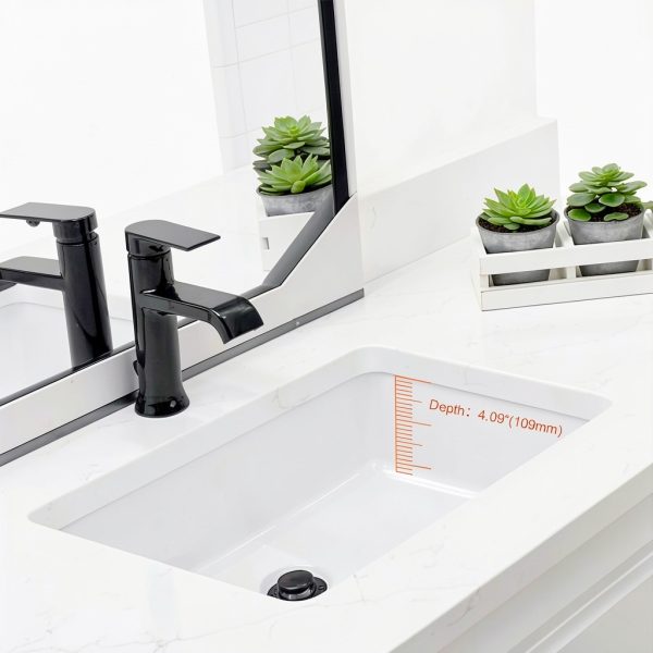 Undermount Bathroom Sink AMASHEN 17 Inch White Ceramic Rectangular-3