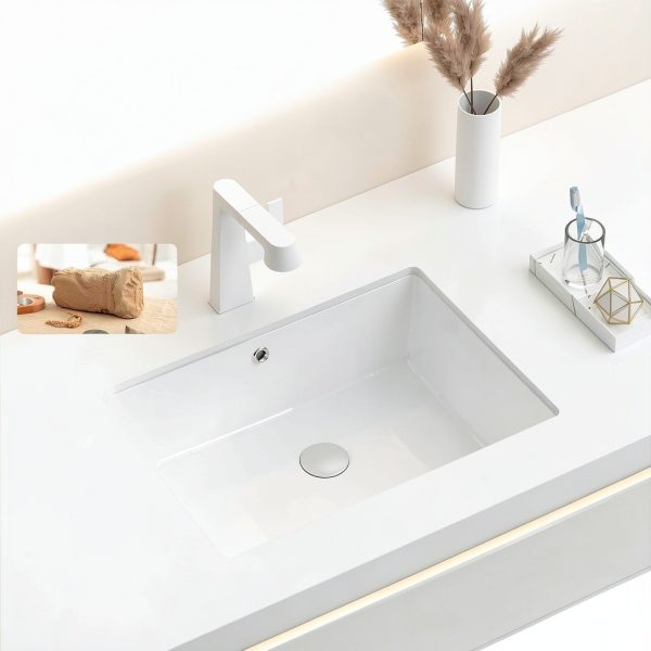 Undermount Bathroom Sink AMASHEN 17 Inch White Ceramic Rectangular-1