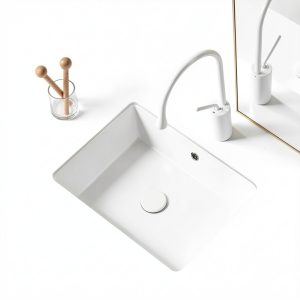 Undermount Bathroom Sink AMASHEN 17 Inch White Ceramic Rectangular-0