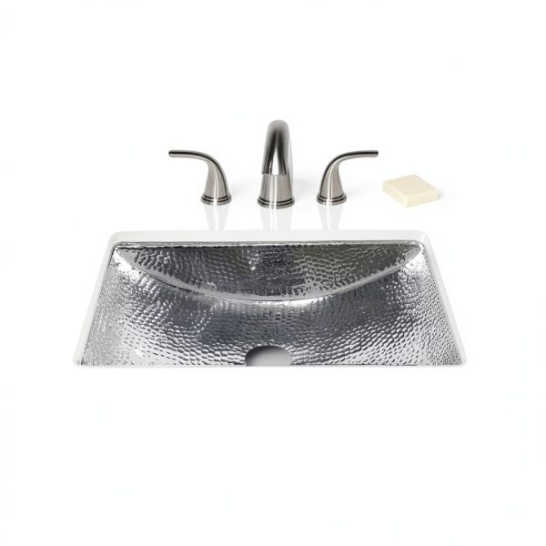 Metal Bathroom Sink 20" Hand Hammered Polished Undermount Highpoint-2
