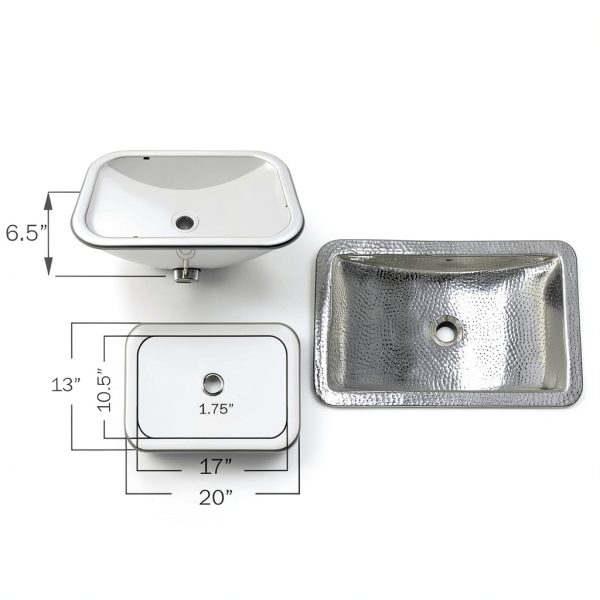 Metal Bathroom Sink 20" Hand Hammered Polished Undermount Highpoint-1