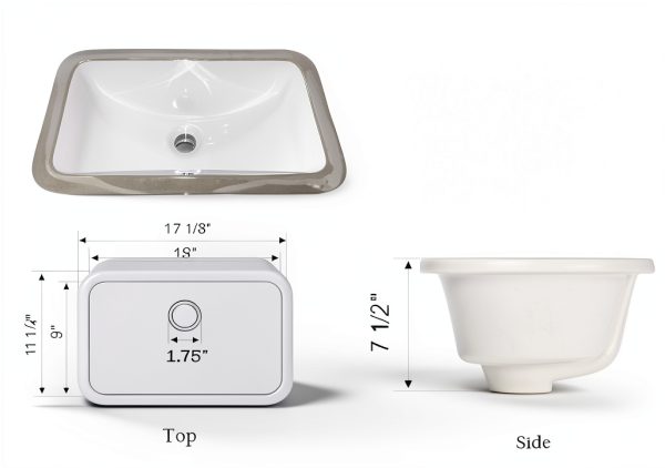 Nantucket Sinks UM-159-W 17" White Bathroom Sink 15x9 Undermount-2
