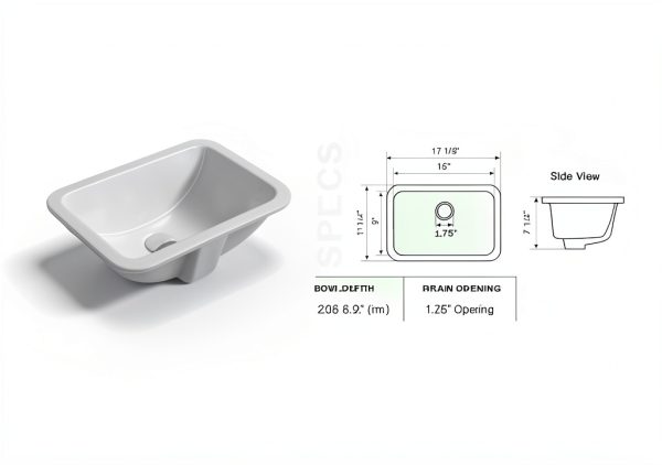 Nantucket Sinks UM-159-W 17" White Bathroom Sink 15x9 Undermount-6