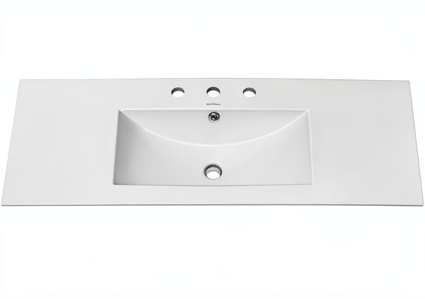 Ceramic Vanity Top 48 inch in Swiss Madison White In with 3 Faucet-2