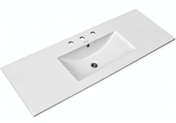 Ceramic Vanity Top 48 inch in Swiss Madison White In with 3 Faucet-0