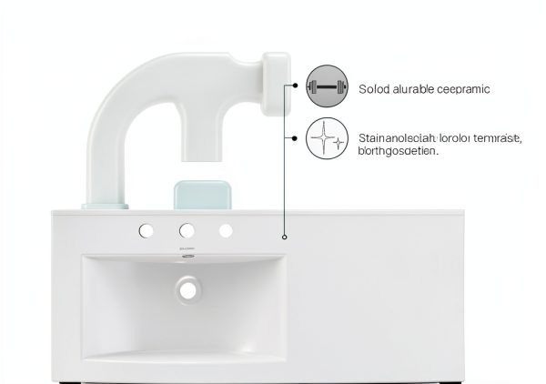 Ceramic Vanity Top 48 inch in Swiss Madison White In with 3 Faucet-5